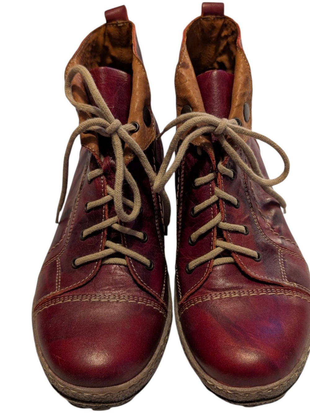 Women's Burgundy Italian Leather Lace-Up Boots